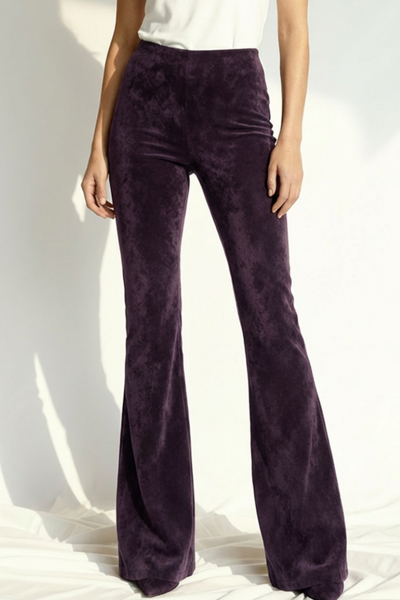 Colanți evazați din piele întoarsă cu talie inalta "FlareLeather" - Deep Plum