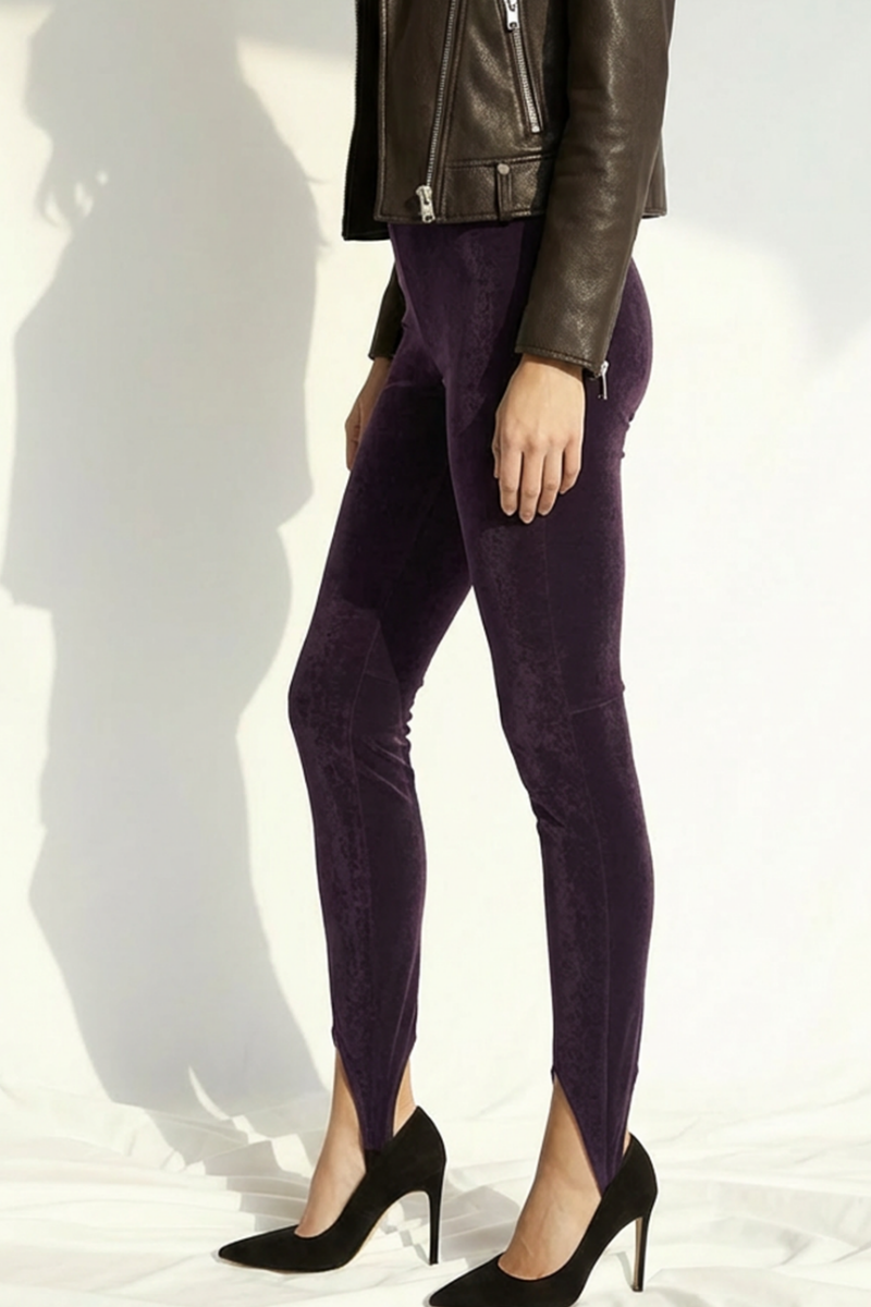 Colanți modelatori din piele intoarsa cu talie înaltă și bareta reglabila Stirrup "Valerie" - Deep Plum