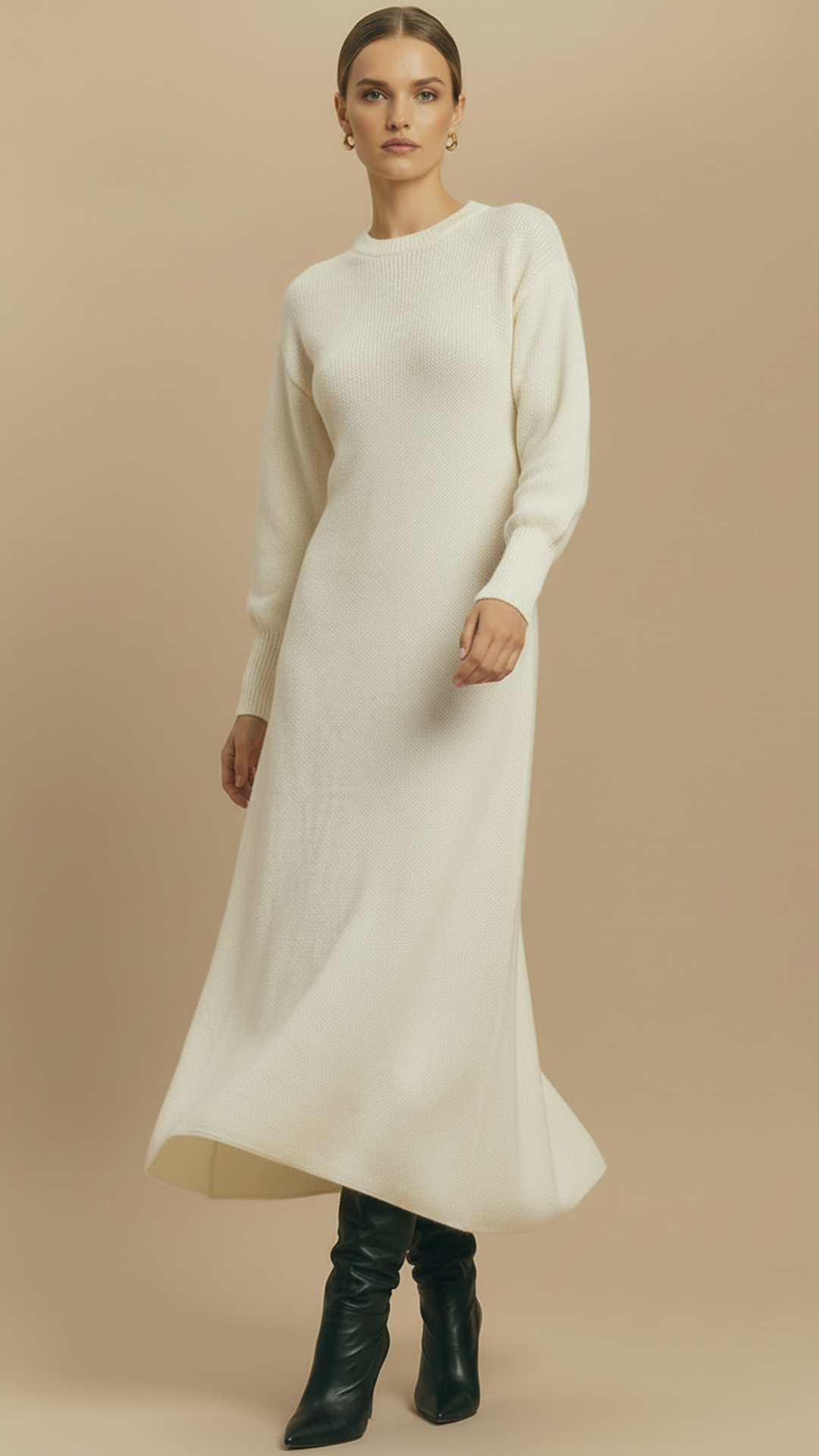 Rochie din Lana Maxi croiala A-line "Grace" - IVOIRE