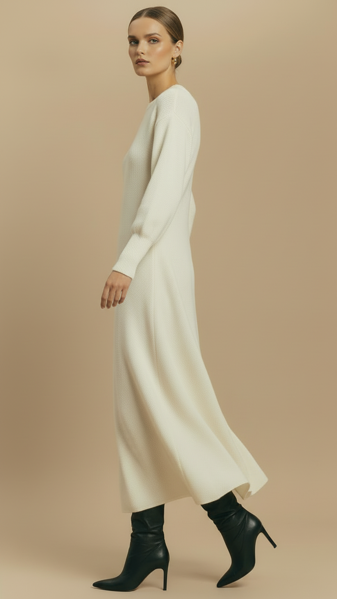 Rochie din Lana Maxi croiala A-line "Grace" - IVOIRE