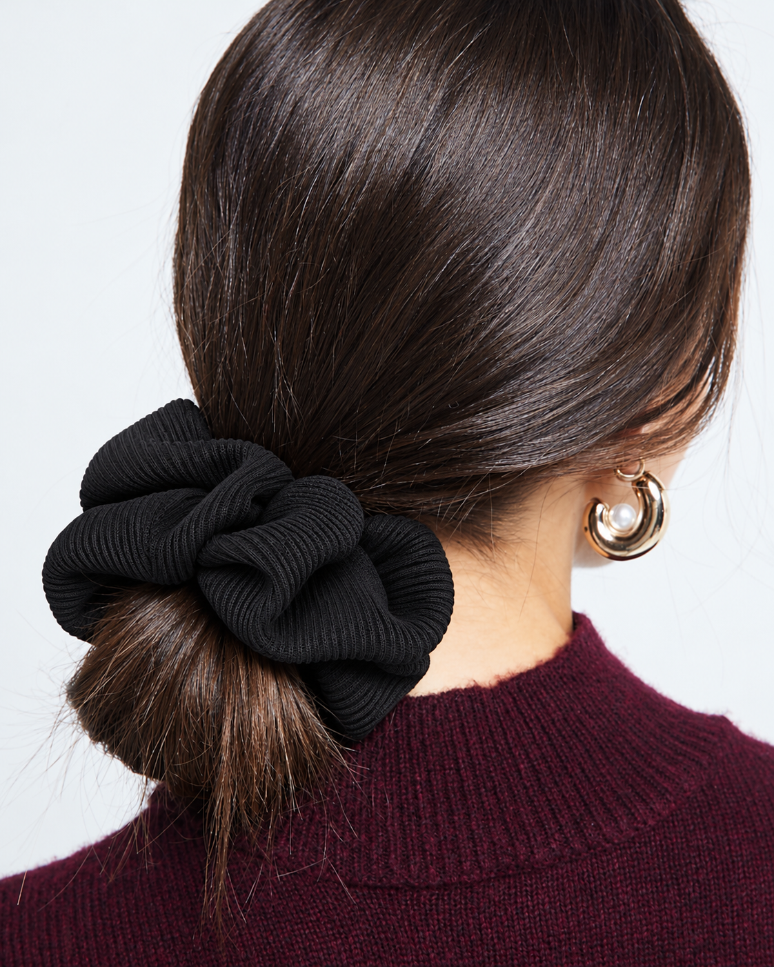 Scrunchie Elastic de Par Handmade Ribbed - Negru