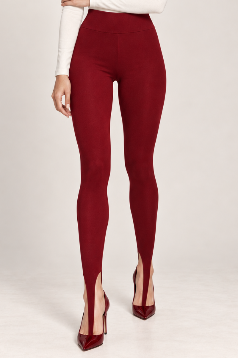 Colanti din bumbac cu talie inalta si decupaj frontal Stirrup "Aurora" Sugar Couture - Burgundy