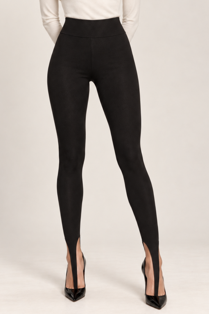 Colanti din bumbac cu talie inalta si decupaj frontal Stirrup "Aurora" Sugar Couture - Negru