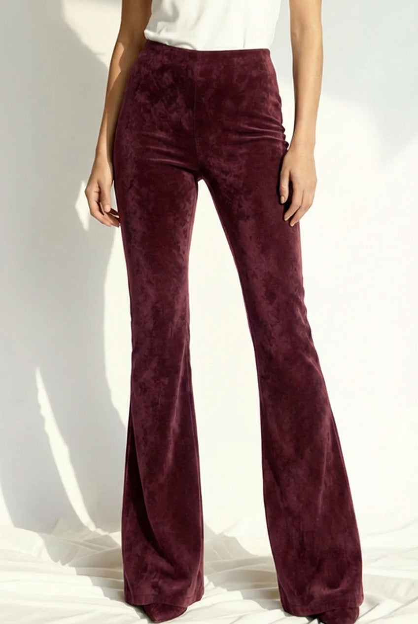 Colanți evazați din piele întoarsă cu talie inalta "FlareLeather" - Deep Plum