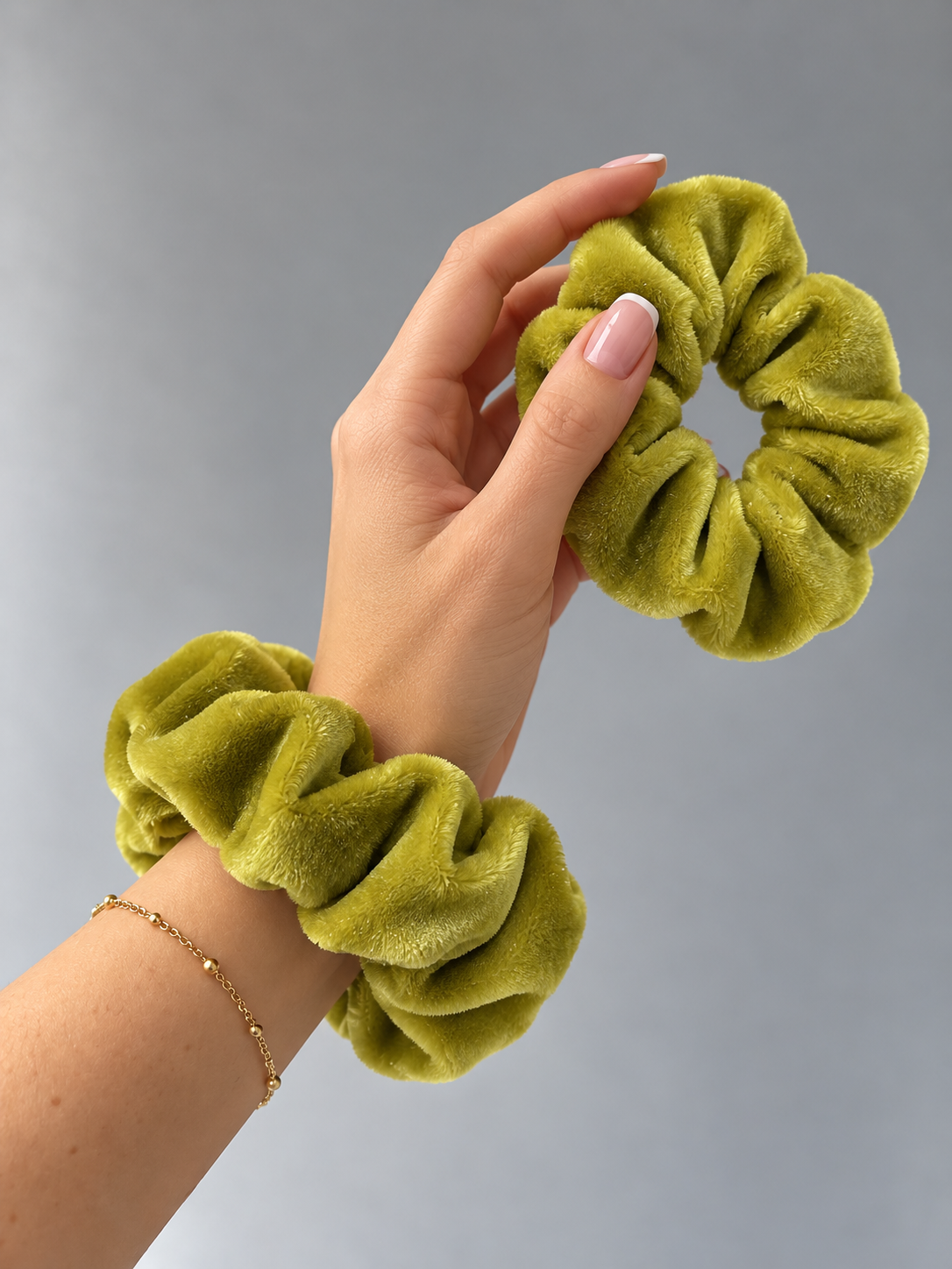 Scrunchie Elastic de Par Handmade Catifea Velveto - Olive Green