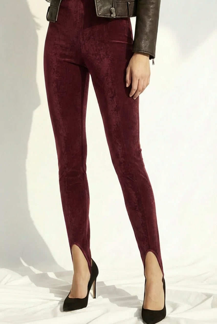 Colanți modelatori din piele intoarsa cu talie înaltă și bareta reglabila Stirrup "Valerie" - Deep Plum