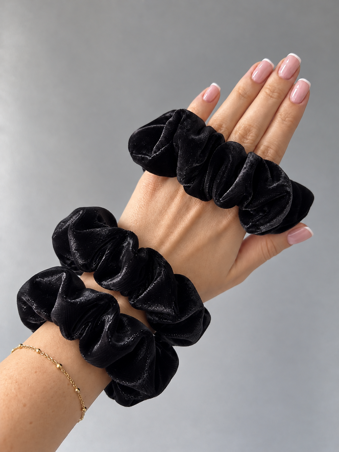 Set 3 Scrunchie Elastic de Par Handmade Catifea Velveto Sugar Couture -Negru