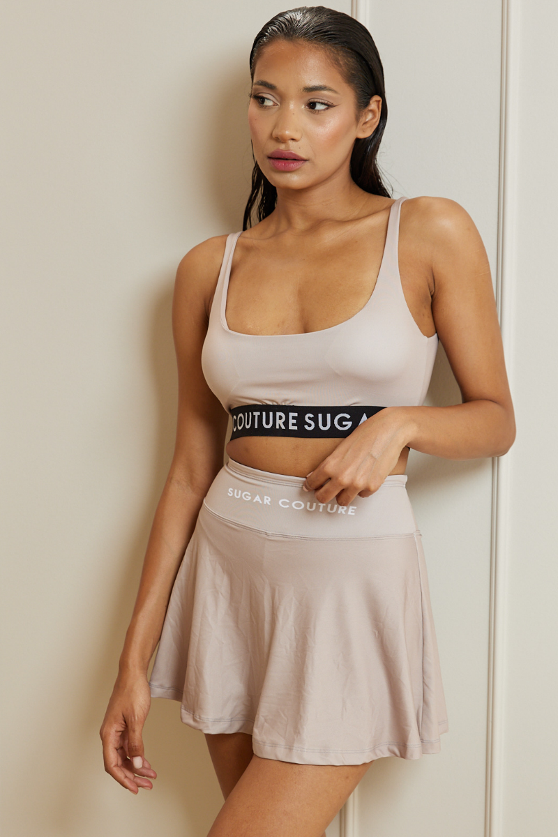 Fusta Scurta cu Talie Inalta" "Tip Tennis" Luxe Lift "Chocolate Latte" Sugar Couture