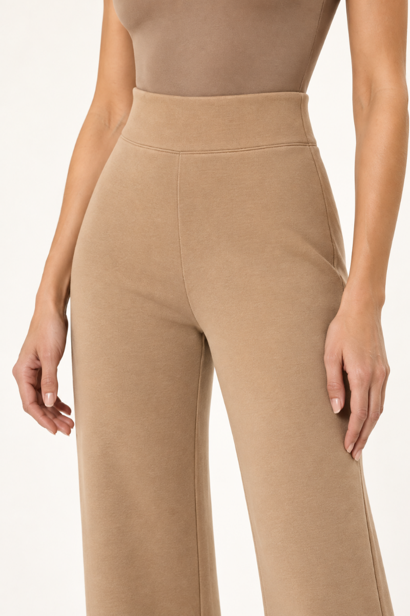 Pantaloni din bumbac cu talie inalta si croiala dreapta "Michaela" Sugar Couture - Beige
