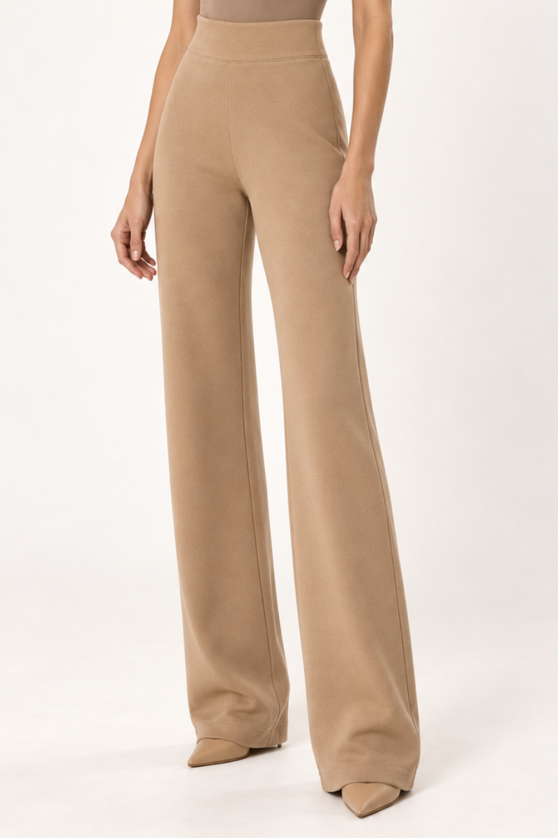 Pantaloni din bumbac cu talie inalta si croiala dreapta "Michaela" Sugar Couture - Beige