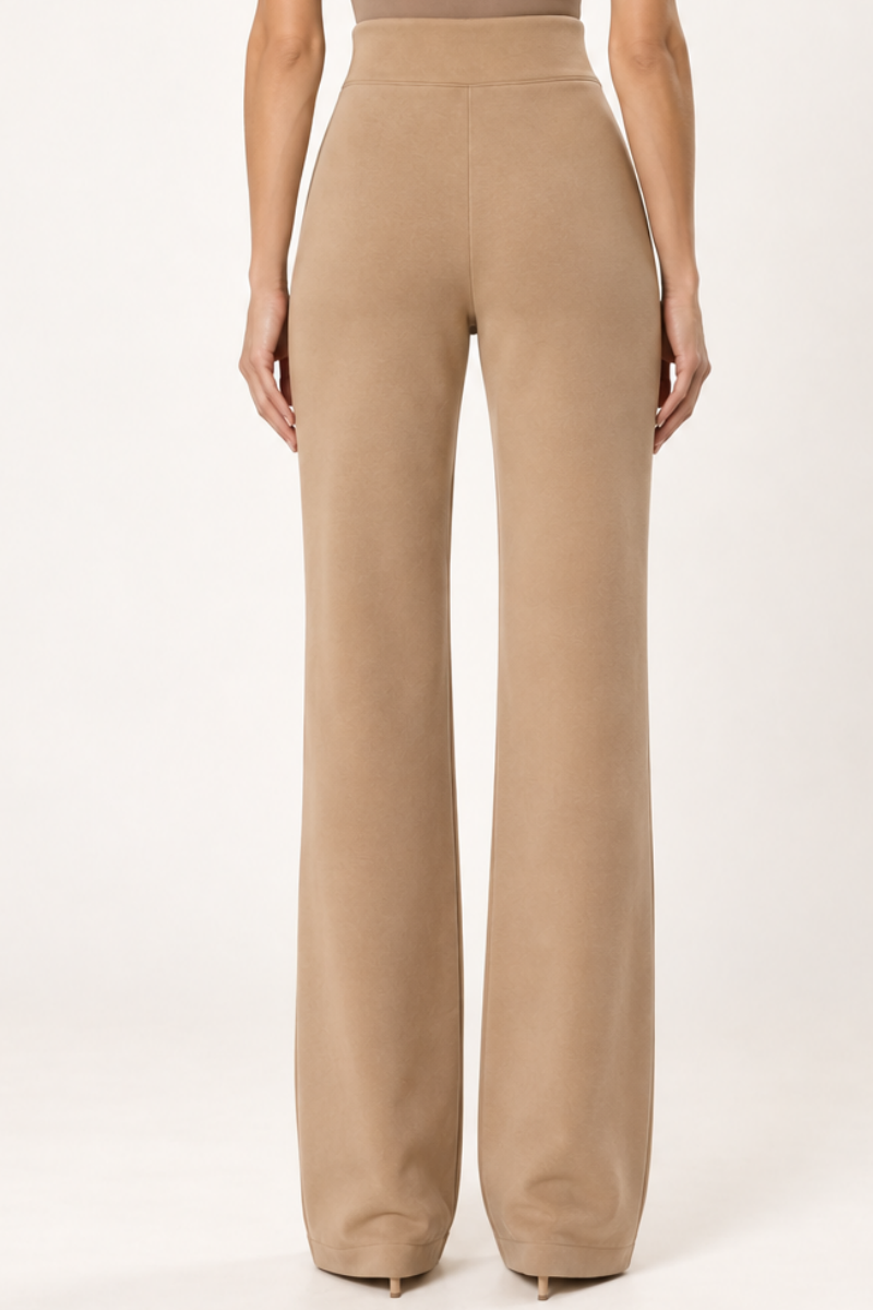Pantaloni din bumbac cu talie inalta si croiala dreapta "Michaela" Sugar Couture - Beige