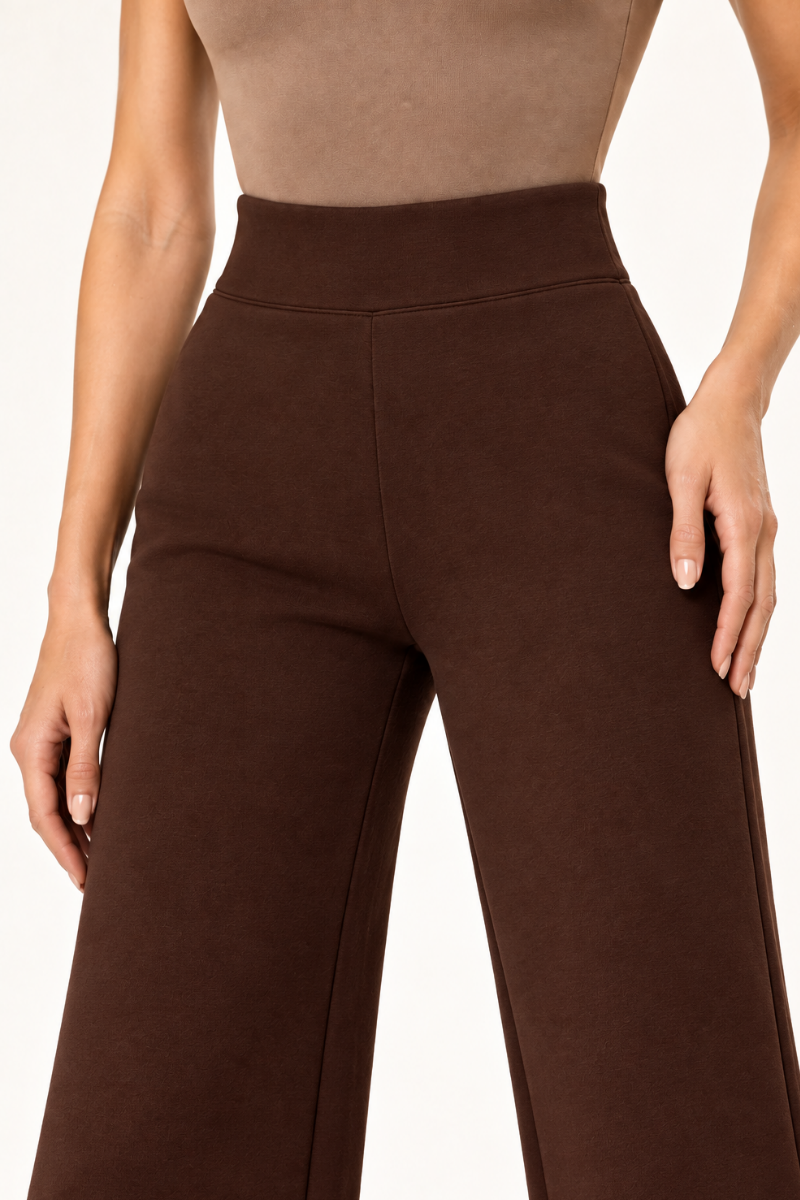 Pantaloni din bumbac cu talie inalta si croiala dreapta "Michaela" Sugar Couture - Dark Brown