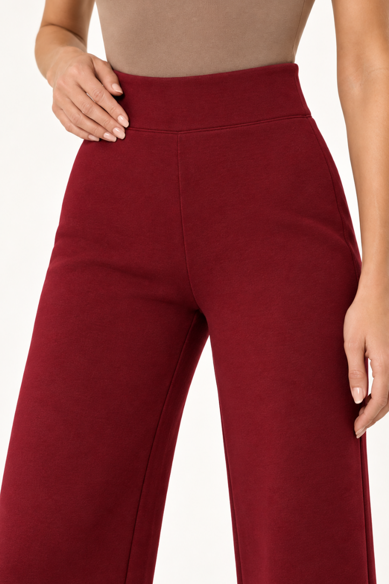 Pantaloni din bumbac cu talie inalta si croiala dreapta "Michaela" Sugar Couture - Burgundy
