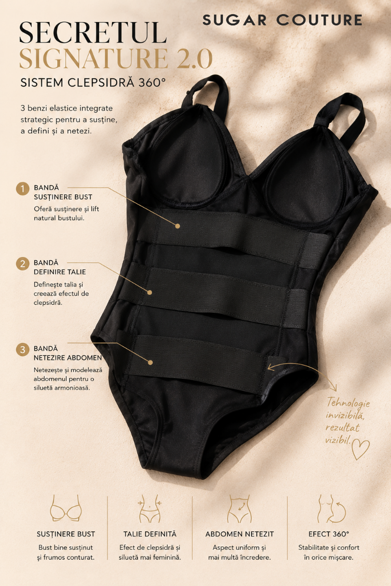 Costum de baie întreg “Signature 2.0 Ultra Sculpt & Lift” cu decolteu în V - Negru