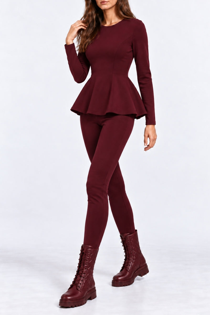 Compleu damă "Muse" din bumbac bluză cu fermoar și colanți - Burgundy