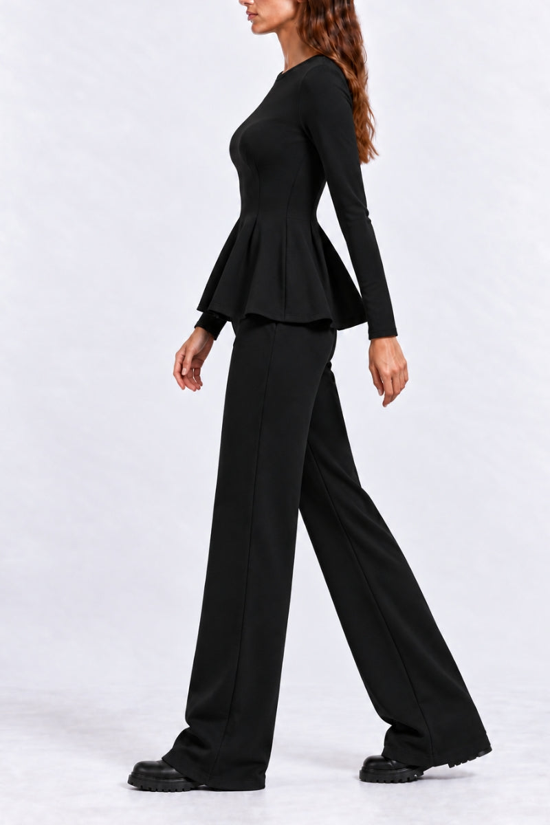 Compleu damă "Muse" din bumbac bluză cu fermoar și pantaloni drepti - Negru