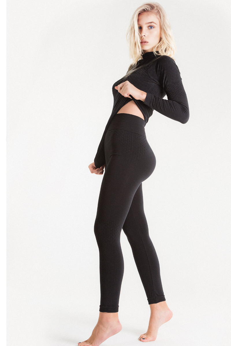 Set Negru 2 piese Ultra Modelator "Bluza Maneca Lunga" si "Colanti Talie Extra Inalta" "Tummy Control" Sugar Couture