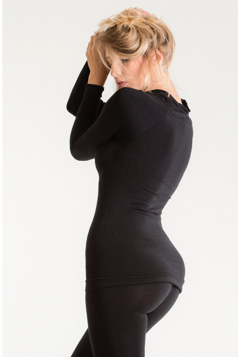 Set Negru 2 piese Ultra Modelator "Bluza Maneca Lunga" si "Colanti Talie Extra Inalta" "Tummy Control" Sugar Couture