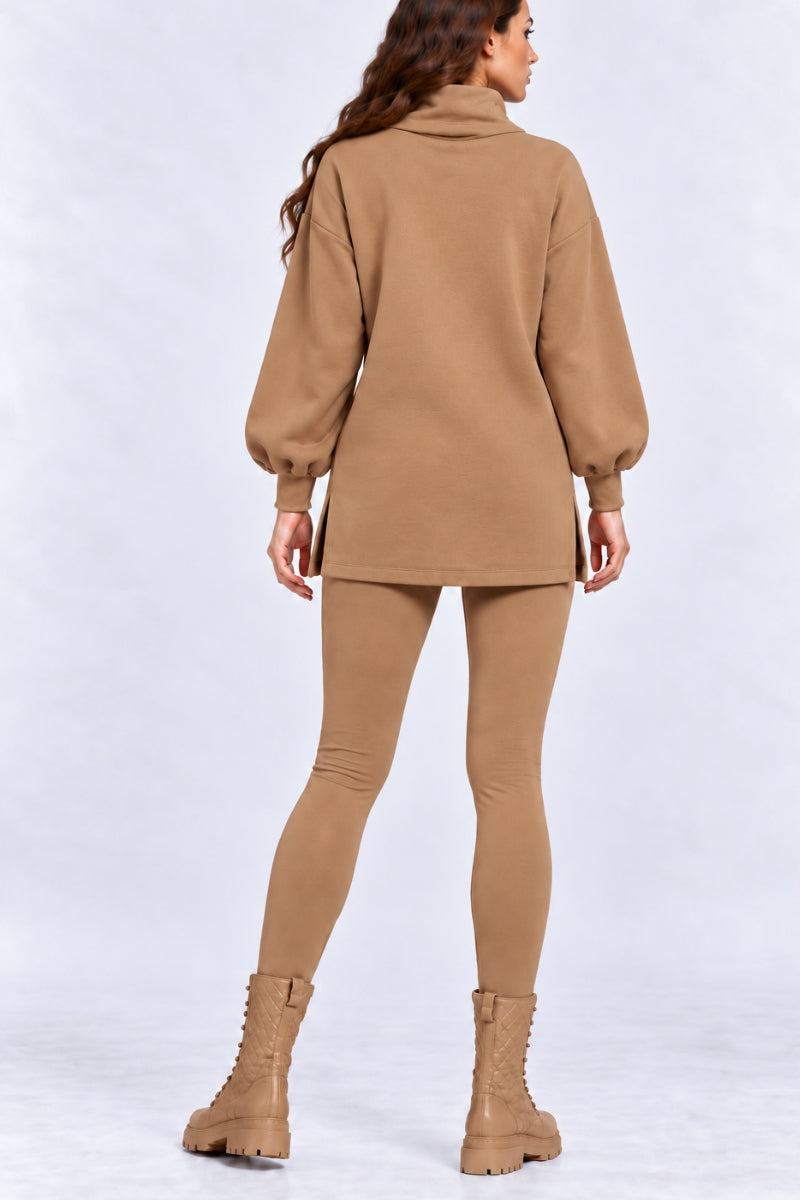 Compleu damă "Sofia" din bumbac bluză și colanți - Beige