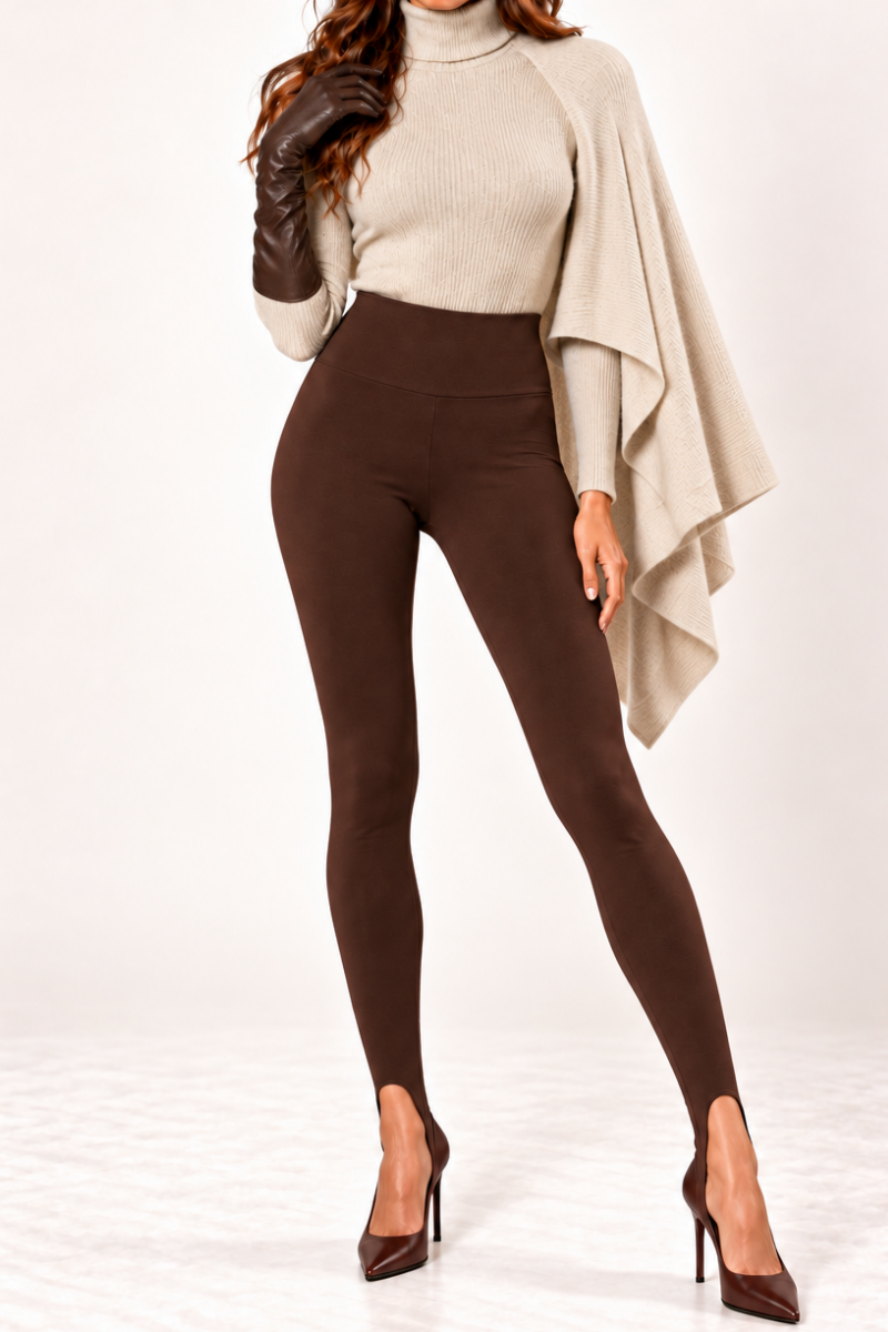 Colanti din bumbac cu talie inalta si decupaj Stirrup "Valerie" Sugar Couture - Dark Brown