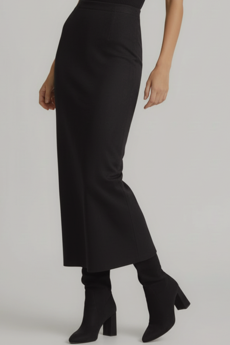 Fusta lunga conica din piele Velur "Angelica" - Negru Velur