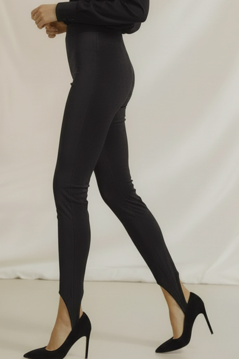 Colanți modelatori din piele intoarsa cu talie înaltă și bareta reglabila Stirrup "Valerie" - Negru