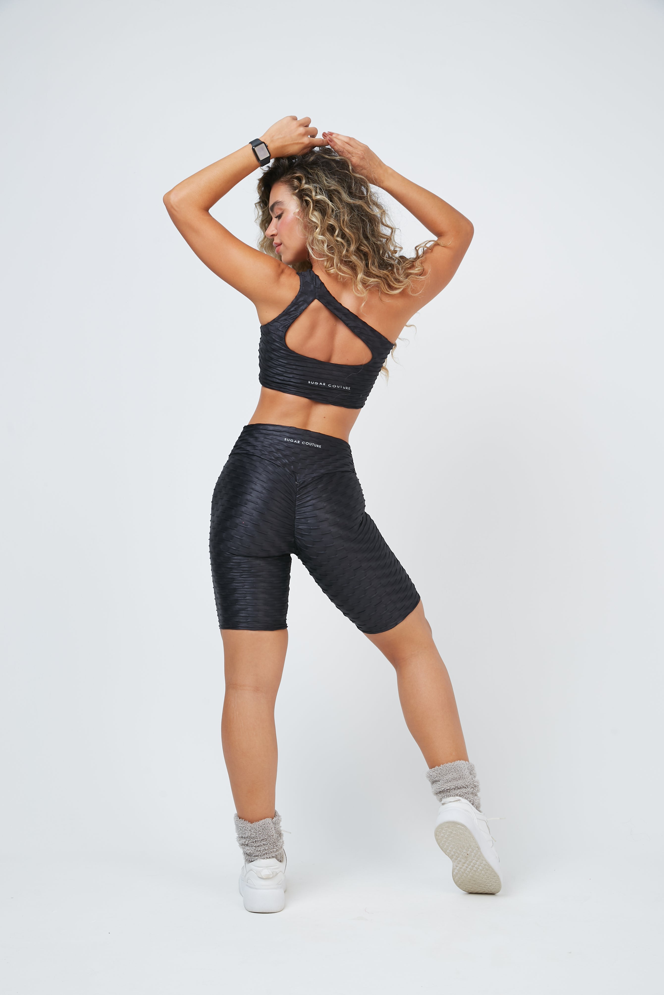 Compleu scurt sport negru platinum bustiera si colanti brazilian cu push up Sugar Couture Made in Brazil