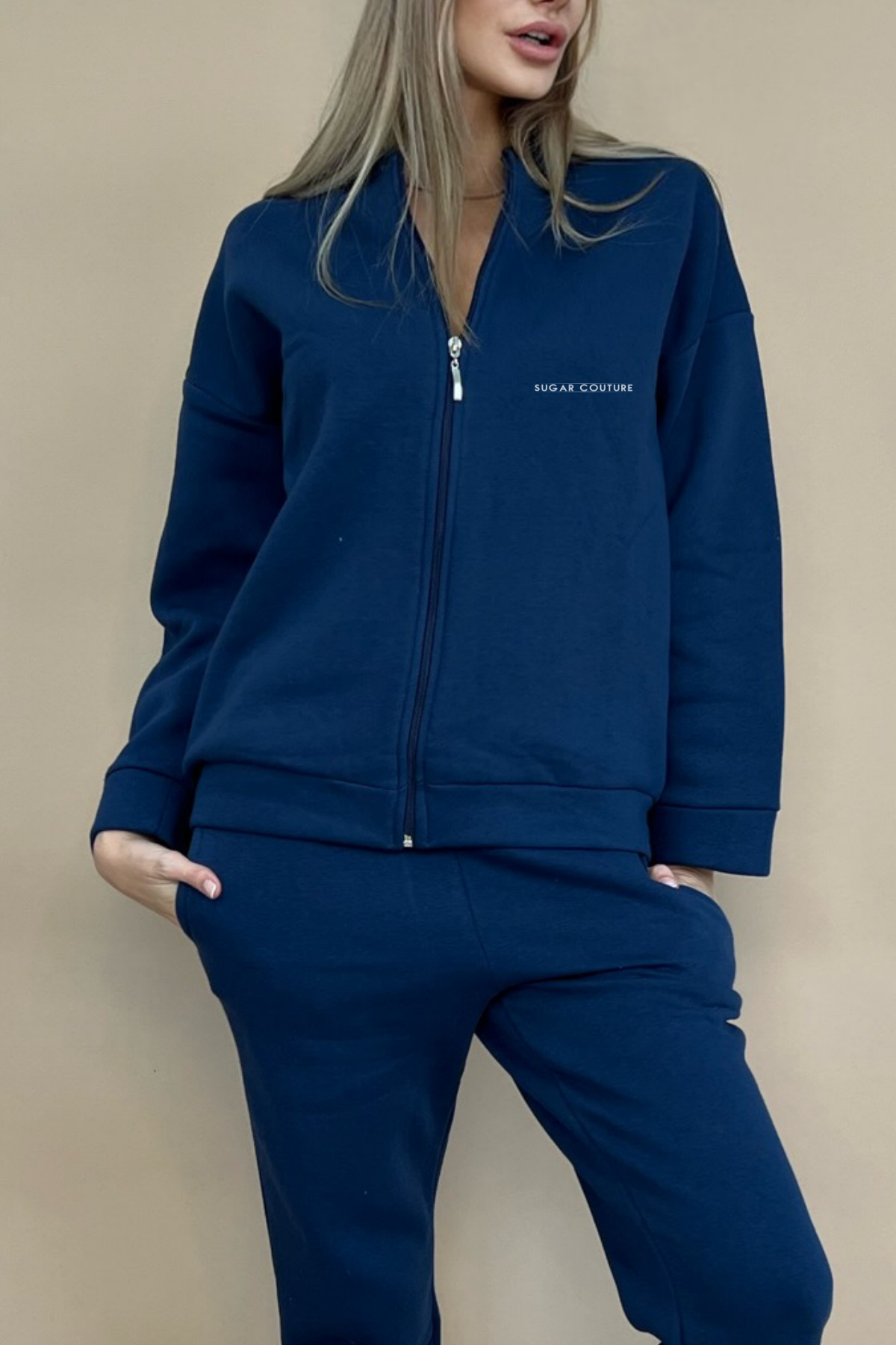 Set trening si hanorac blumarin oversized cu fermoar Sugar Couture