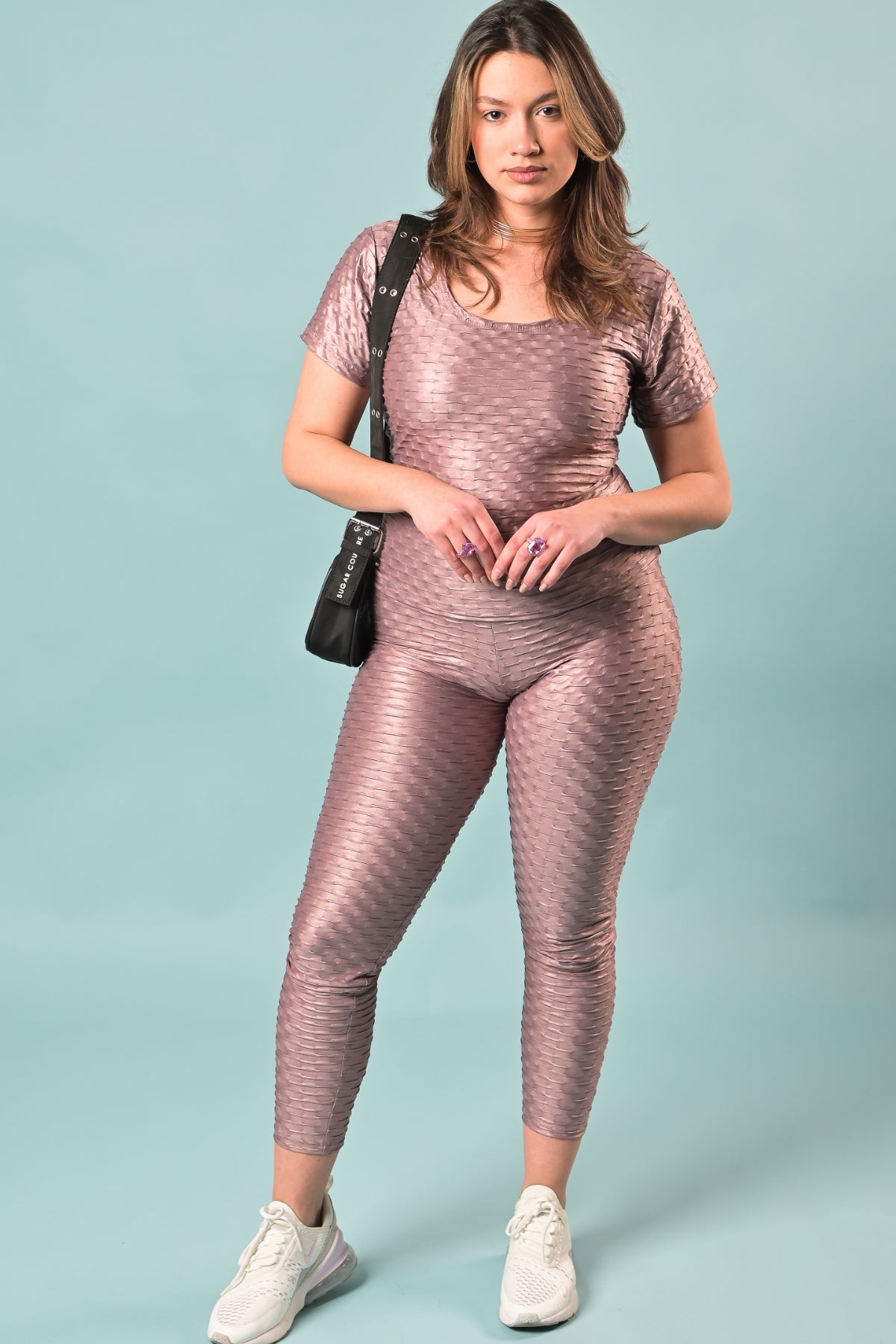 Set rose gold modelator plus size colanti talie inalta si tricou made for curves