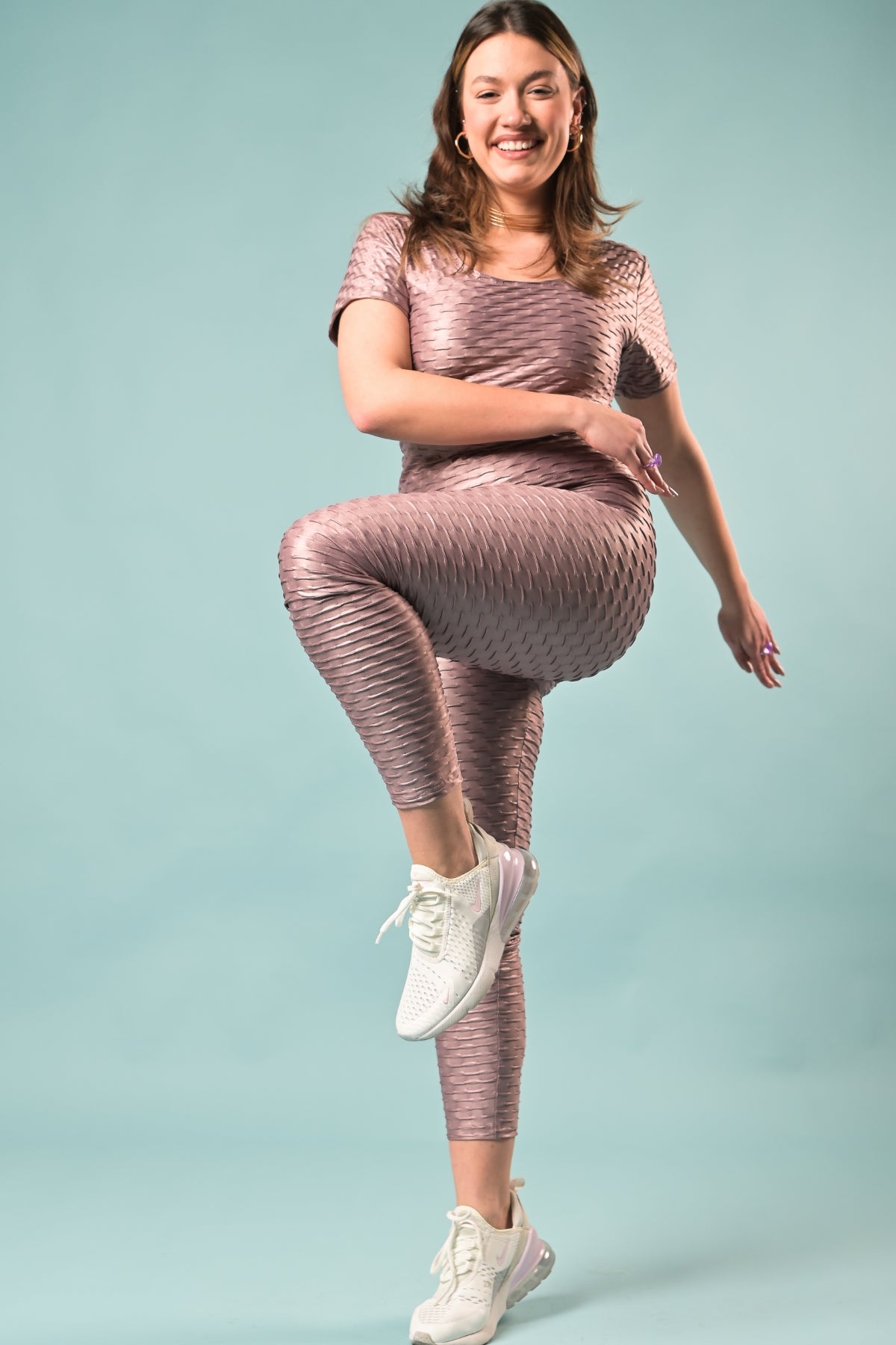 Set rose gold modelator plus size colanti talie inalta si tricou made for curves
