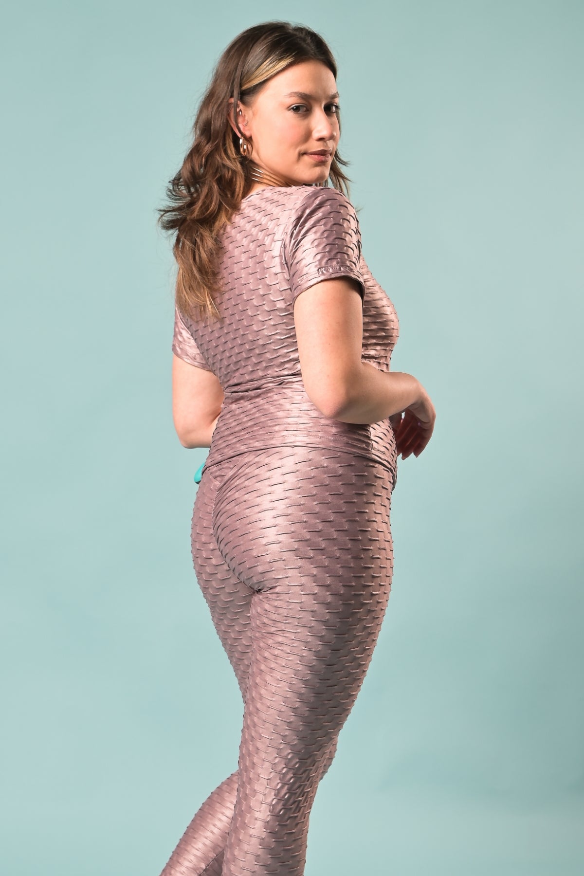 Set rose gold modelator plus size colanti talie inalta si tricou made for curves