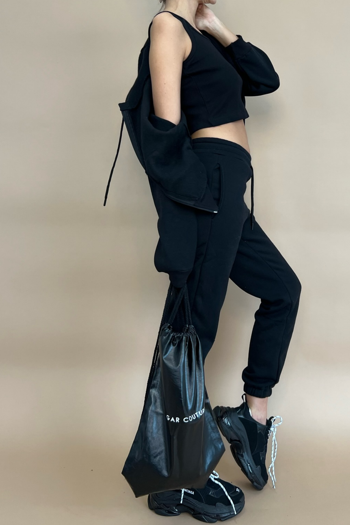 Set 3in1 trening hanorac si top negru basic Sugar Couture