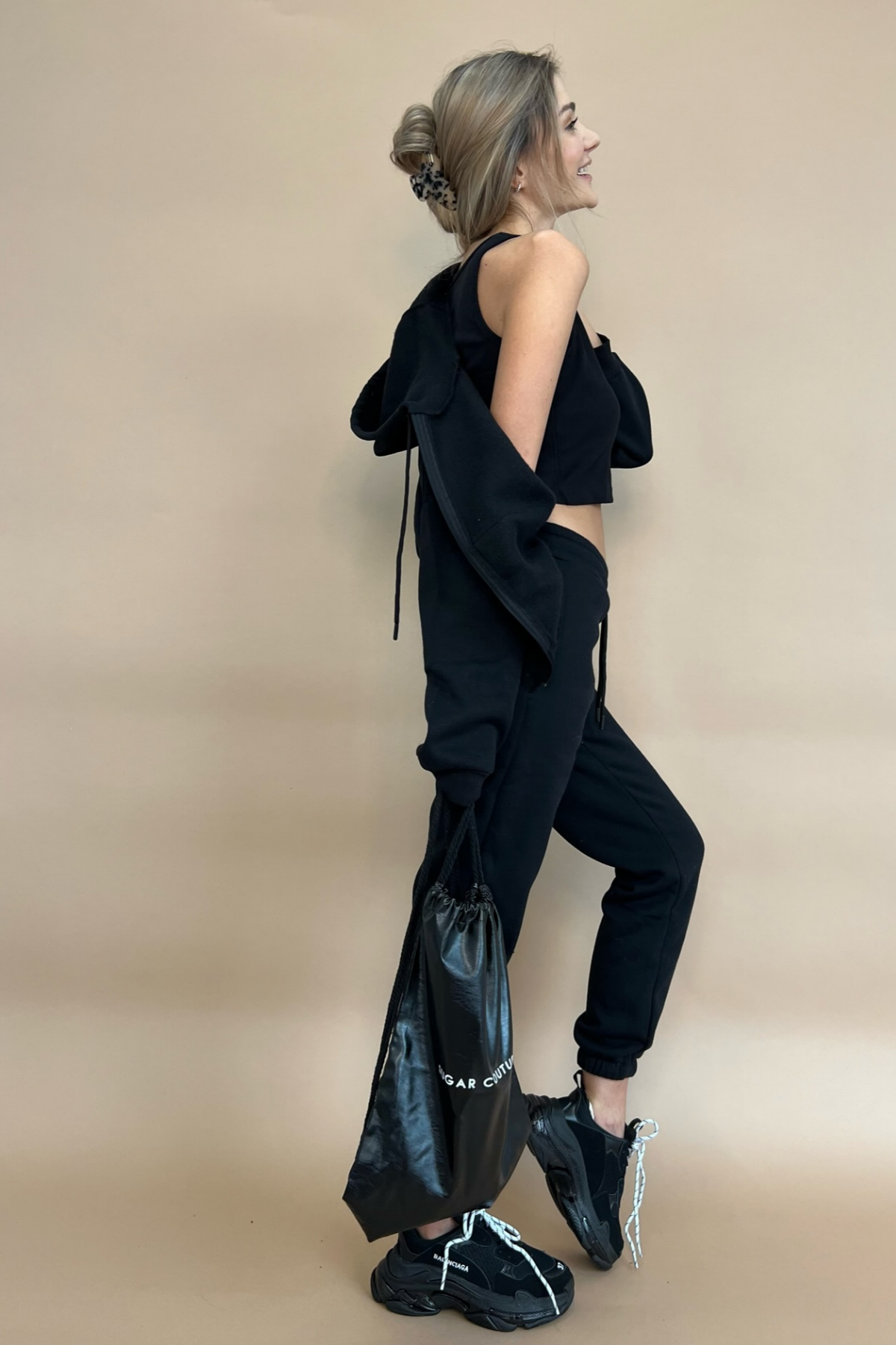 Set 3in1 trening hanorac si top negru basic Sugar Couture