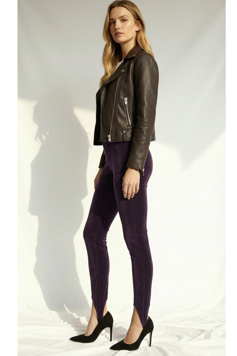 Colanți modelatori din piele intoarsa  cu talie înaltă și bareta reglabila Stirrup "Valerie" - Deep Plum