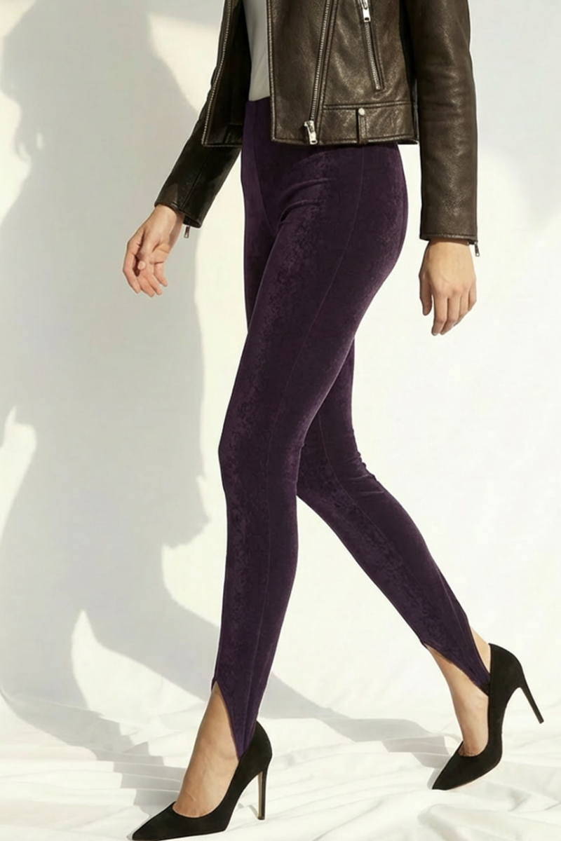 Colanți modelatori din piele intoarsa  cu talie înaltă și bareta reglabila Stirrup "Valerie" - Deep Plum