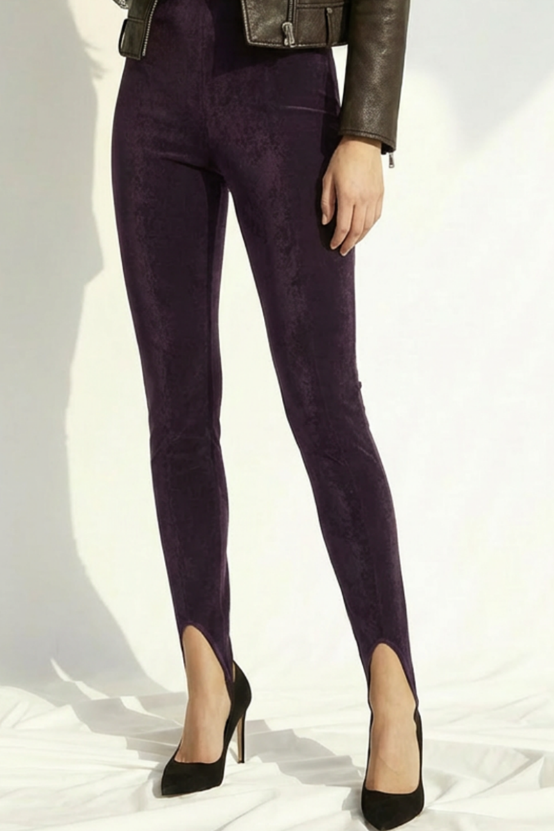 Colanți modelatori din piele intoarsa  cu talie înaltă și bareta reglabila Stirrup "Valerie" - Deep Plum