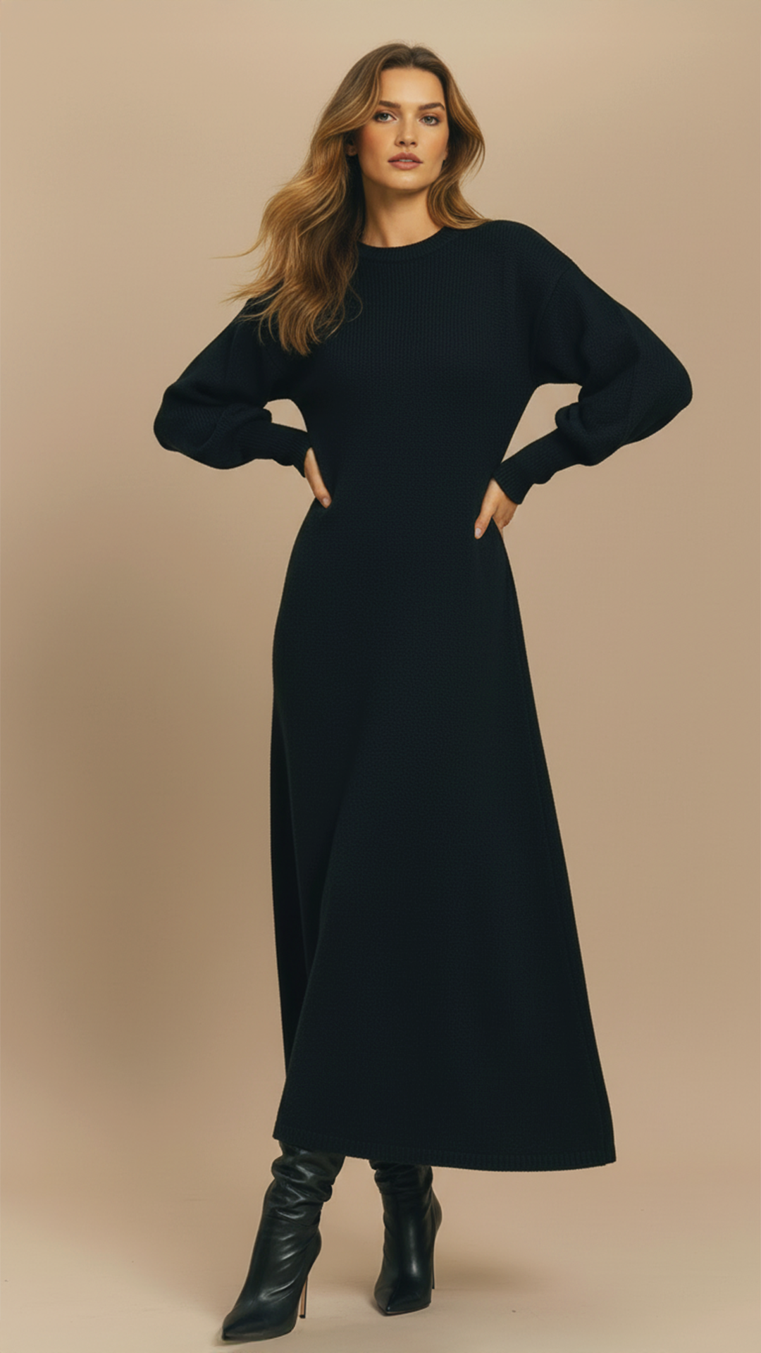 Rochie din  Lana Maxi croiala A-line  "Grace" - NEGRU