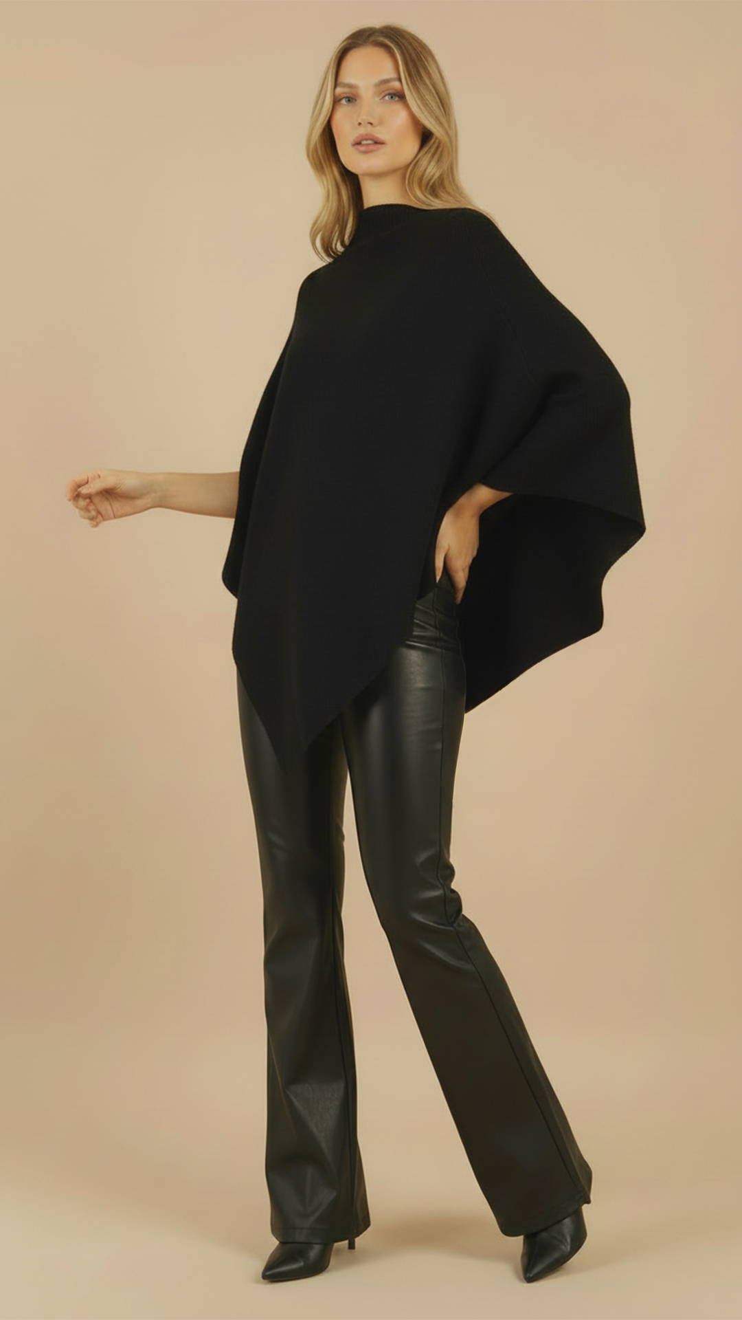 Poncho multifunctional din Lana "Grace" - NEGRU