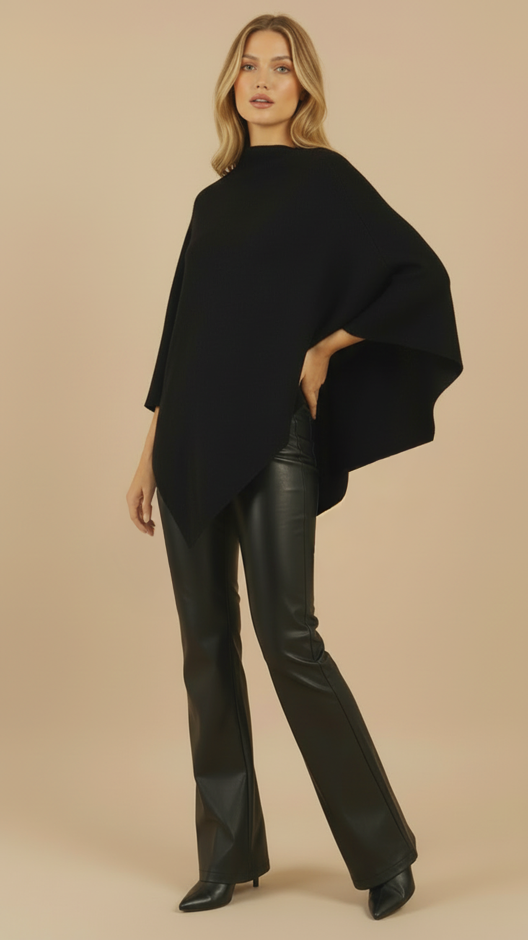 Poncho multifunctional din Lana "Grace" - NEGRU