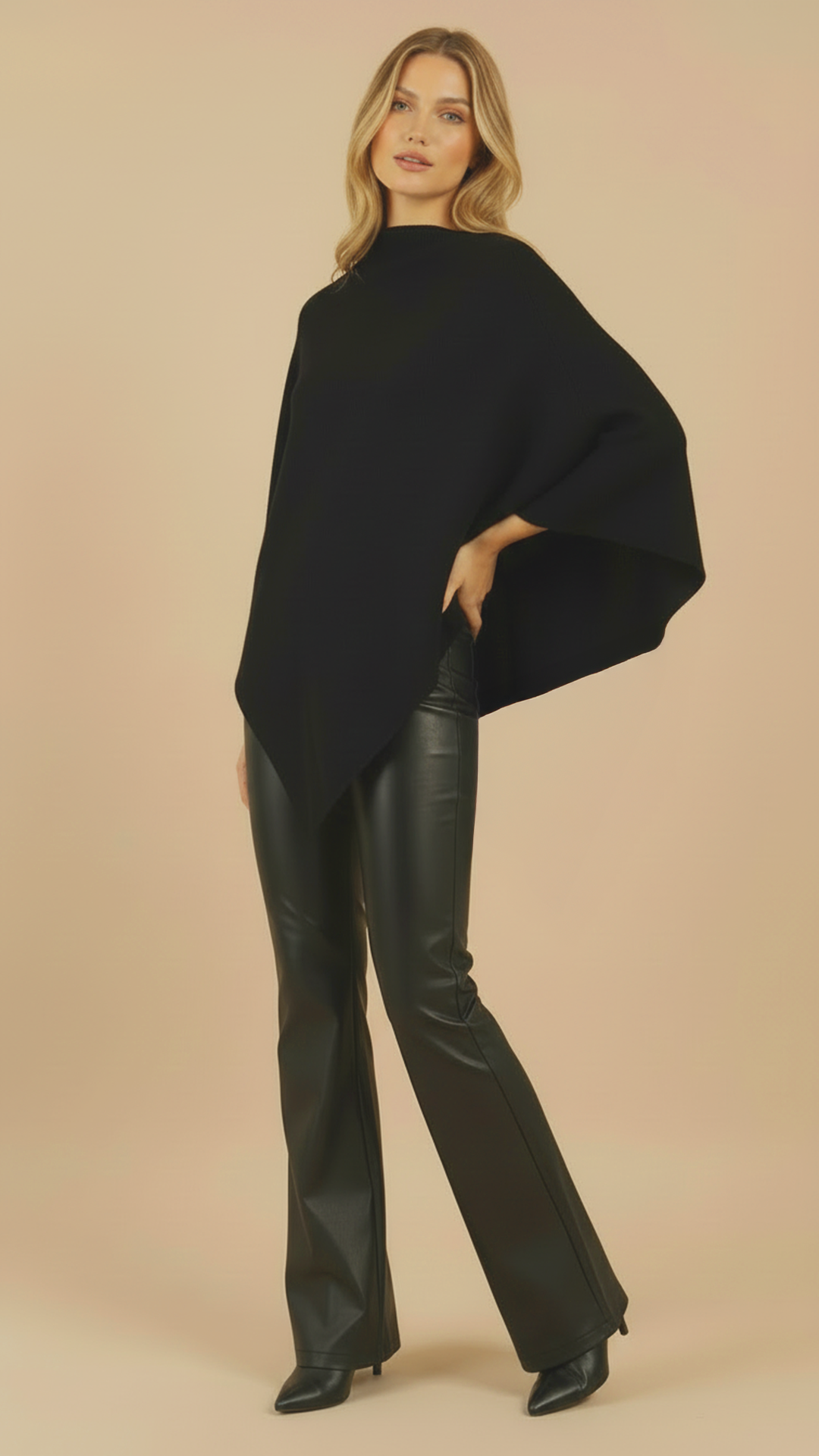 Poncho multifunctional din Lana "Grace" - NEGRU
