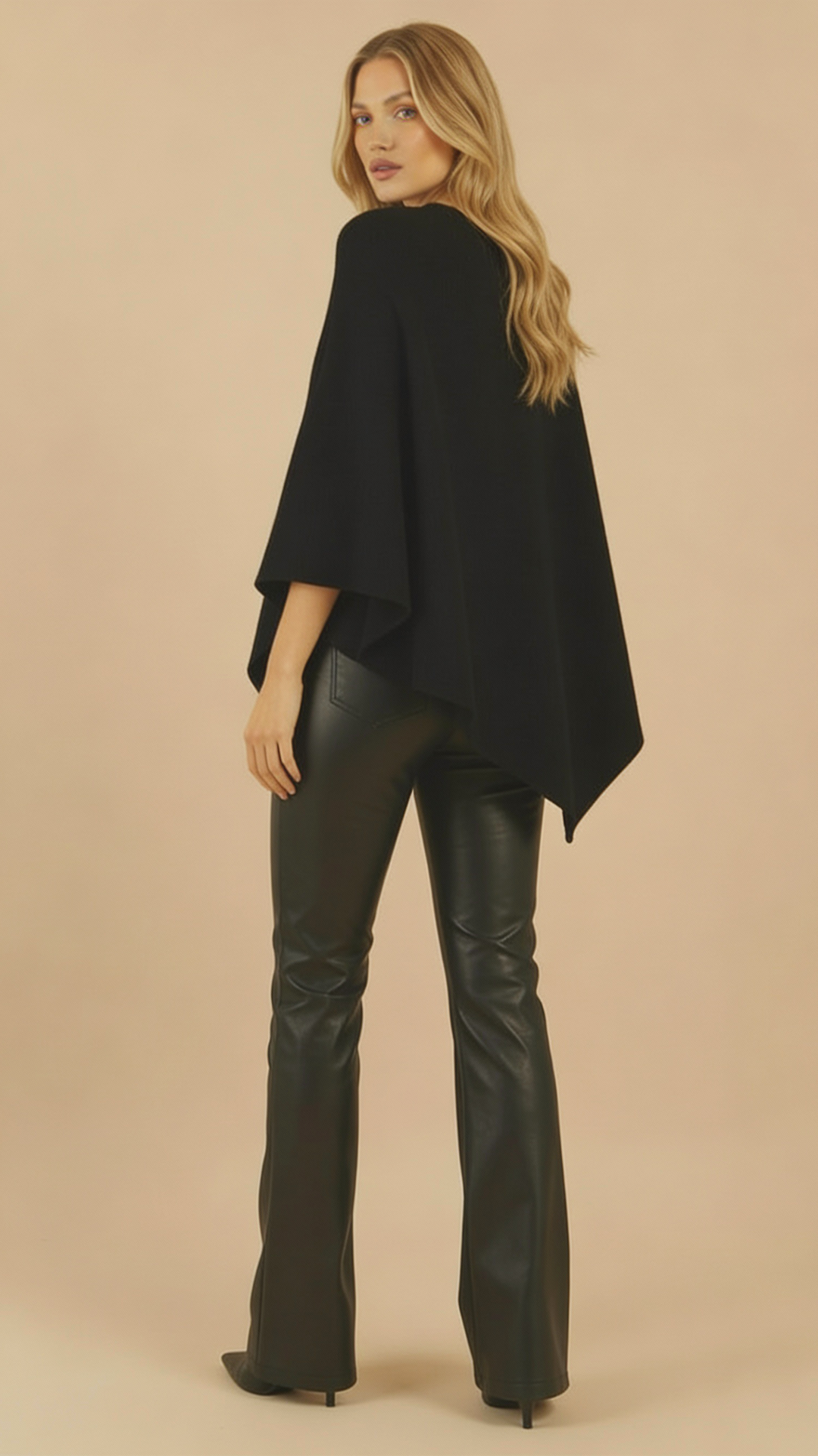 Poncho multifunctional din Lana "Grace" - NEGRU