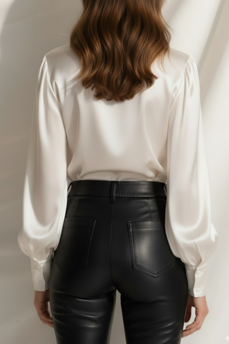 Bluza din mătase naturală „Élégance” cu guler tip choker și mâneci lungi – Sugar Couture