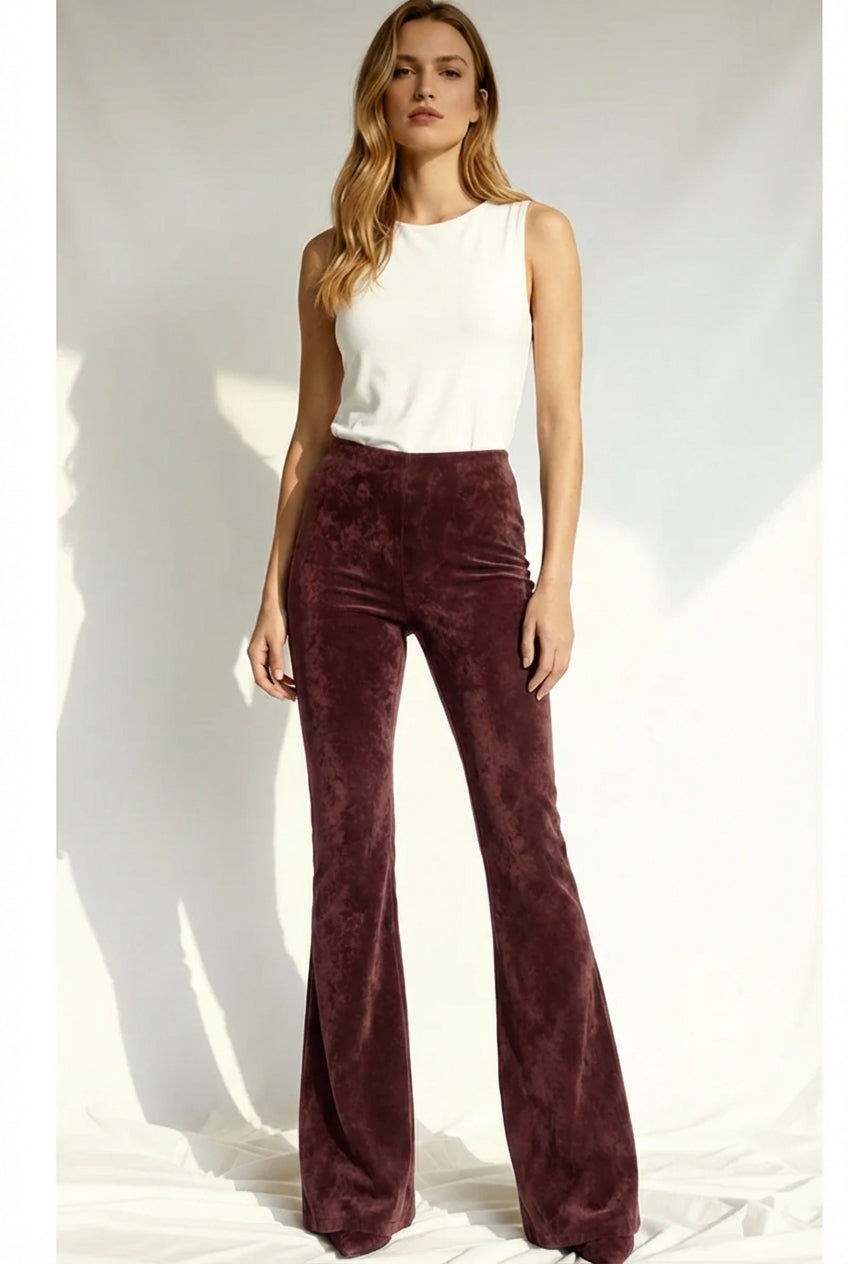 Colanți evazați din piele întoarsă cu talie inalta "FlareLeather" - Deep Plum