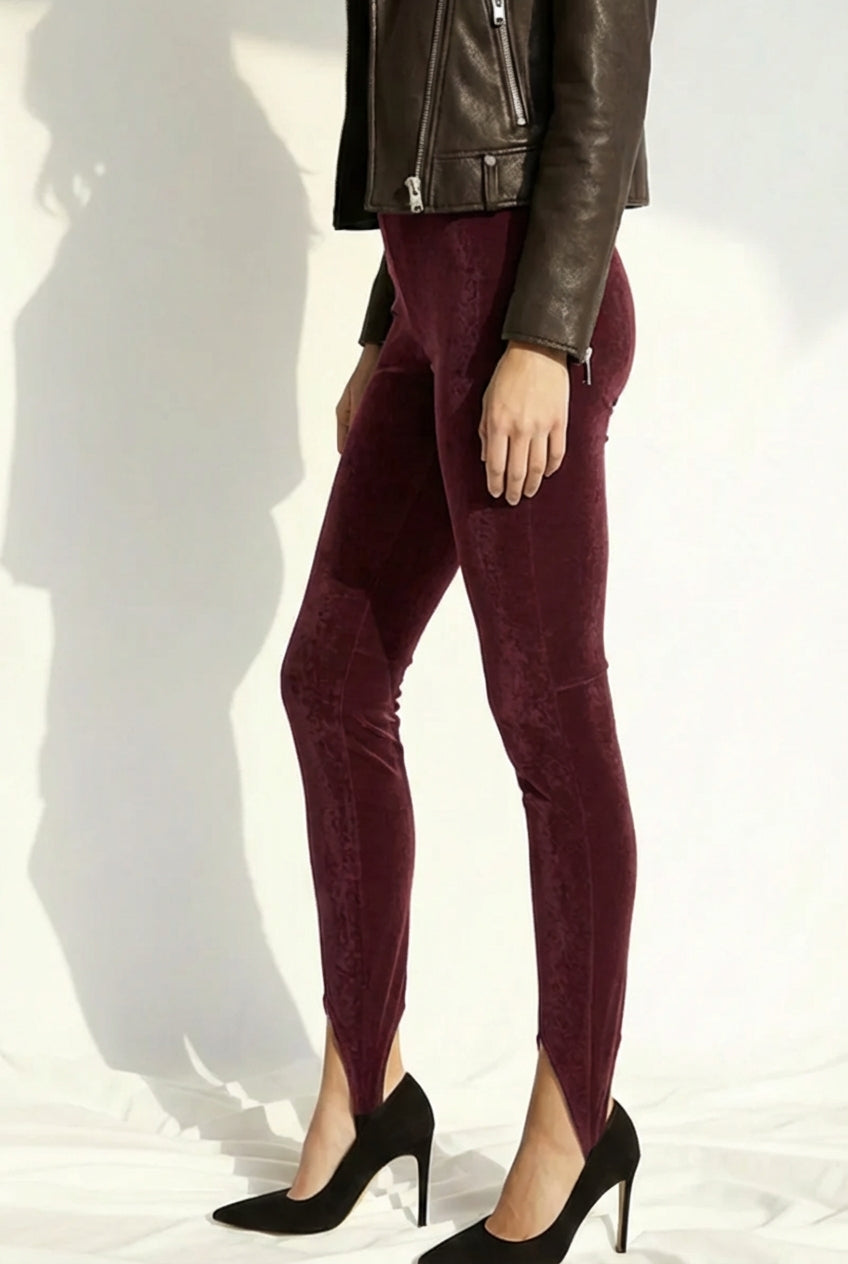 Colanți modelatori din piele intoarsa  cu talie înaltă și bareta reglabila Stirrup "Valerie" - Deep Plum