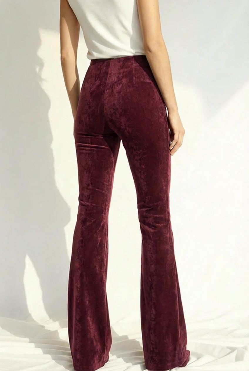 Colanți evazați din piele întoarsă cu talie inalta "FlareLeather" - Deep Plum