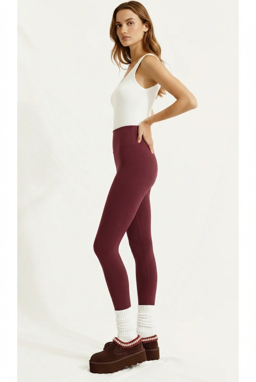 Colanți din piele întoarsă cu talie înaltă și fermoar "V-Cut" - Deep Plum