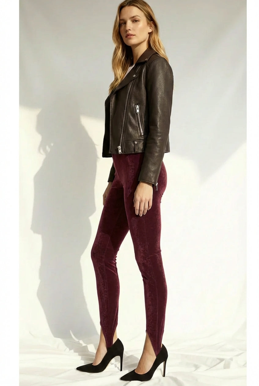 Colanți modelatori din piele intoarsa  cu talie înaltă și bareta reglabila Stirrup "Valerie" - Deep Plum
