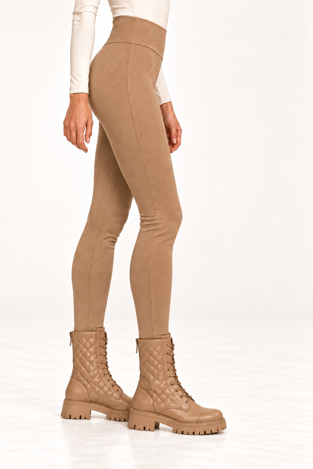 Colanti termici flausati din bumbac cu talie inalta "Michaela"  Sugar Couture - Beige