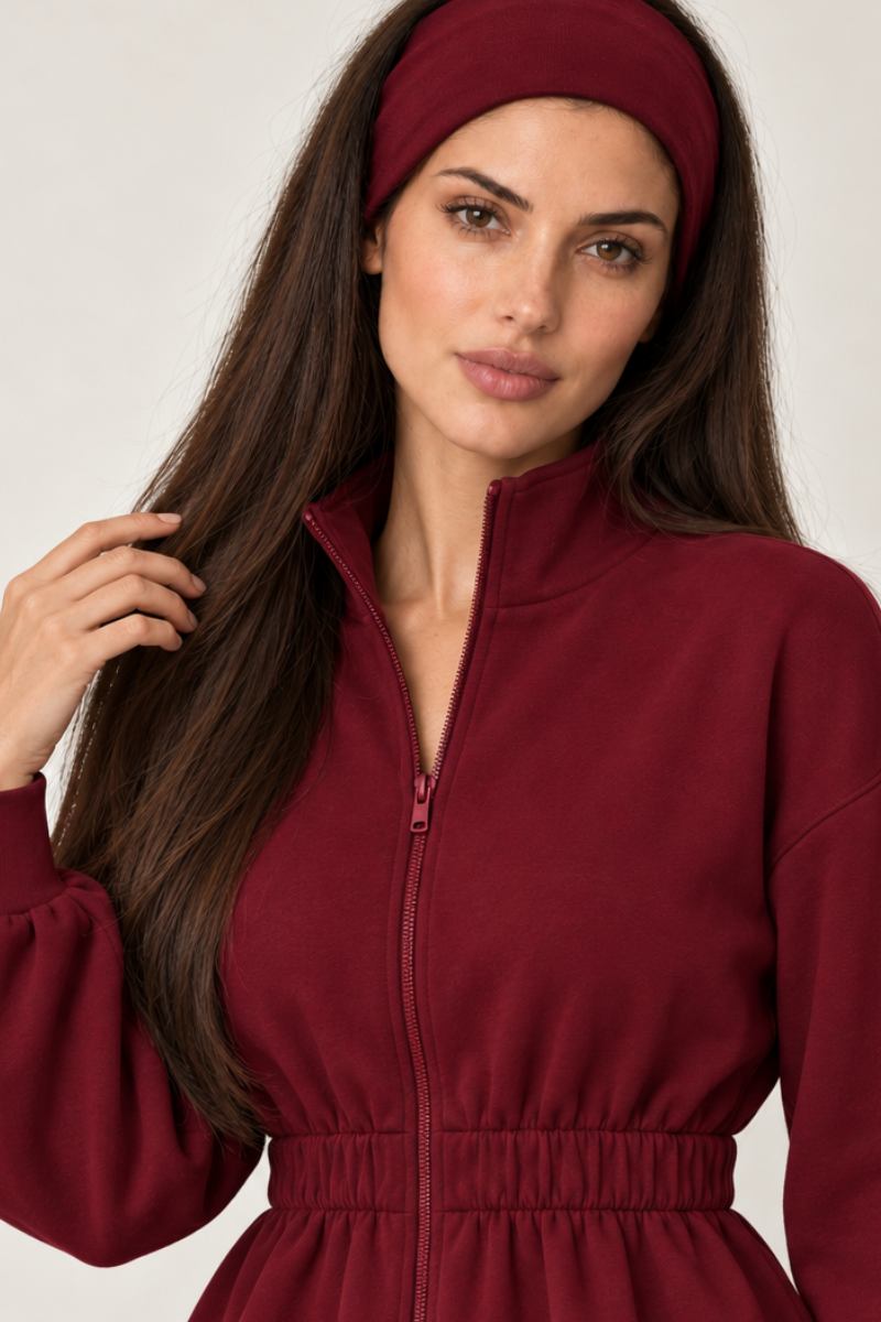 Bandana de par din bumbac French Terry – Cotton Grace - burgundy