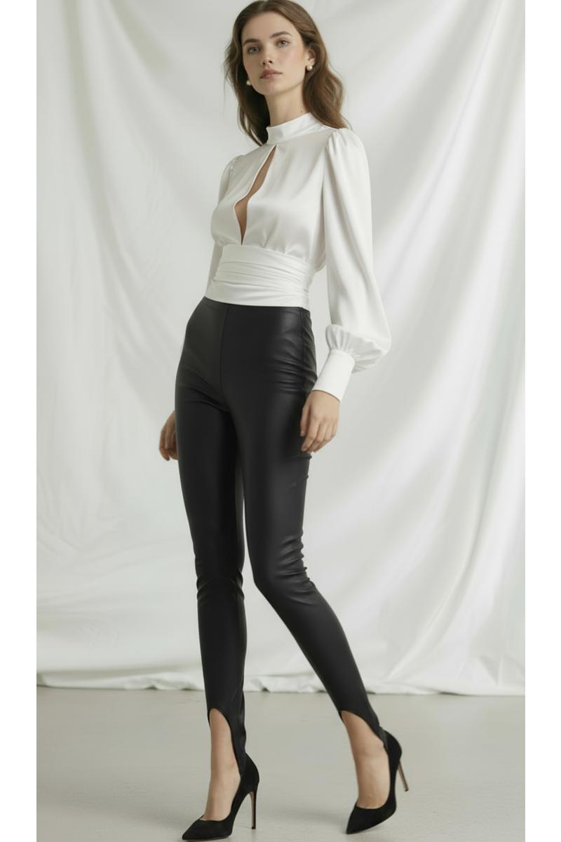 Colanți modelatori din piele imblaniti cu talie înaltă și bareta Stirrup "Valerie"